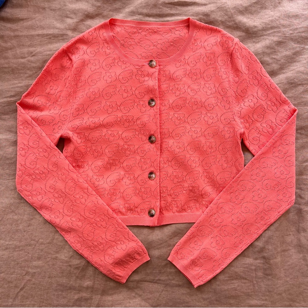 Sandy Liang Coral stretch knit cropped cardigan